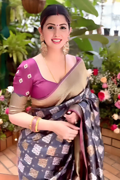 Wonderful Grey Soft Silk Saree With Attractive Blouse Piece