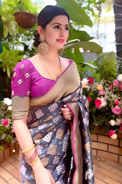 Wonderful Grey Soft Silk Saree With Attractive Blouse Piece