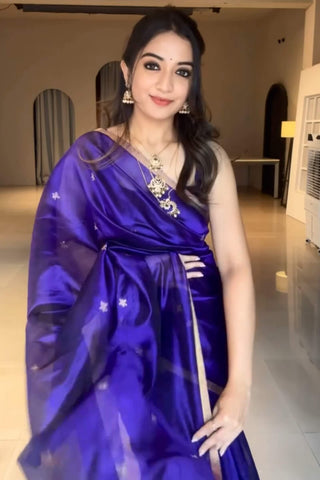 Ratatouille Royal Blue Soft Silk Saree With Wonderful Blouse Piece