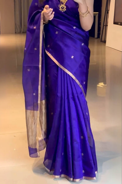 Ratatouille Royal Blue Soft Silk Saree With Wonderful Blouse Piece