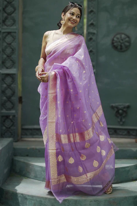 Refreshing Lavender Linen Silk Saree