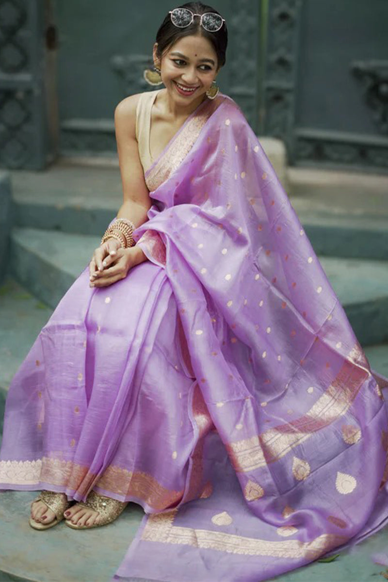 Refreshing Lavender Linen Silk Saree