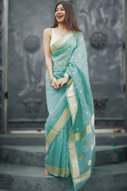 Moiety Off White Soft Banarasi Silk Saree With Panoply Blouse Piece