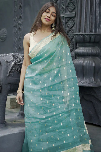 Moiety Off White Soft Banarasi Silk Saree With Panoply Blouse Piece