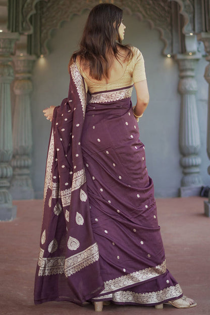 Divine Wine Linen Silk Saree With Prominent  Blouse Piece