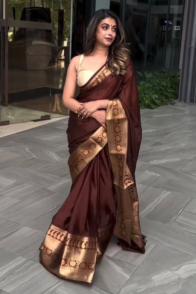 Forbearance Wine Soft Silk Saree With Devastating Blouse Piece