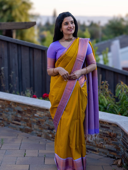 Felicitous Yellow Soft Silk Saree With Desiring Blouse Piece