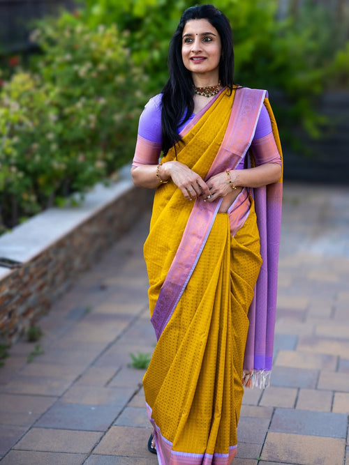 Felicitous Yellow Soft Silk Saree With Desiring Blouse Piece