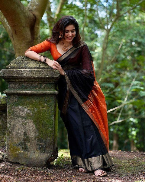 Ravishing Black Soft Silk Saree With Enthralling Blouse Piece