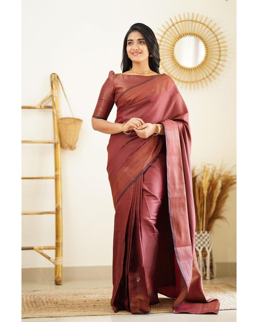 Scrumptious Wine Soft Silk Saree With Improbable Blouse Piece
