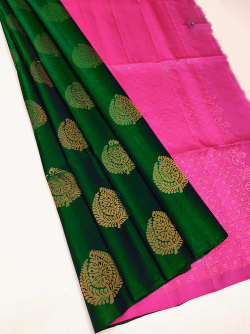 Brood Green Soft Silk Saree With Exemplary Blouse Piece