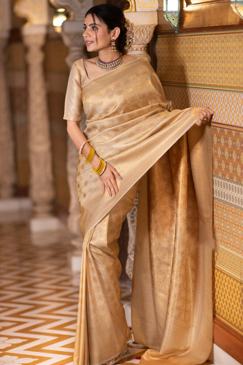 Arresting Beige Soft Silk Saree With Fantabulous Blouse Piece