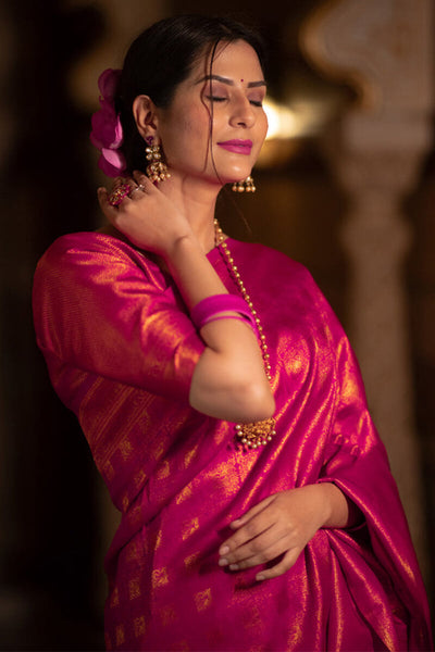 Murmurous Dark Pink Soft Silk Saree With Traditional Blouse Piece