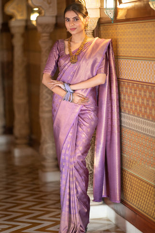 Murmurous Lavender Soft Silk Saree With Lassitude Blouse Piece