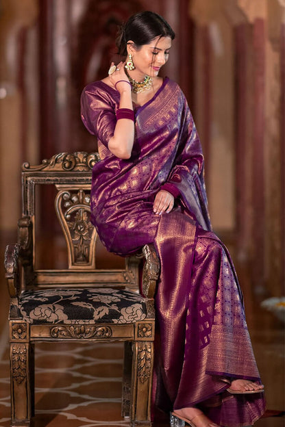 Artistic Purple Soft Silk Saree With Pulsating Blouse Piece