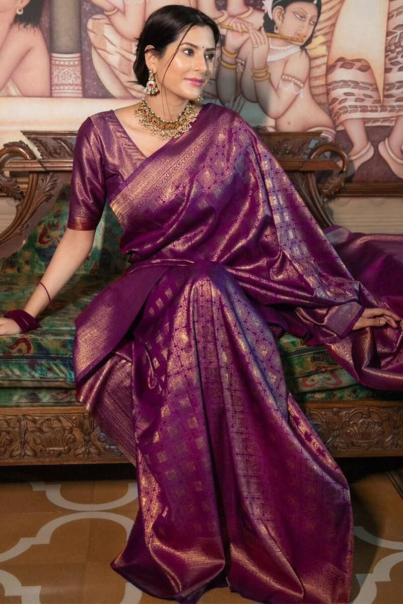 Artistic Purple Soft Silk Saree With Pulsating Blouse Piece