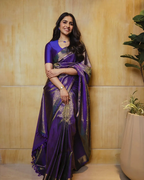 Comely Royal Blue Soft Silk Saree With Evocative Blouse Piece