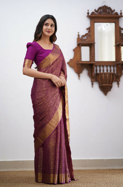 Dalliance Purple Soft Silk Saree With Bewitching Blouse Piece