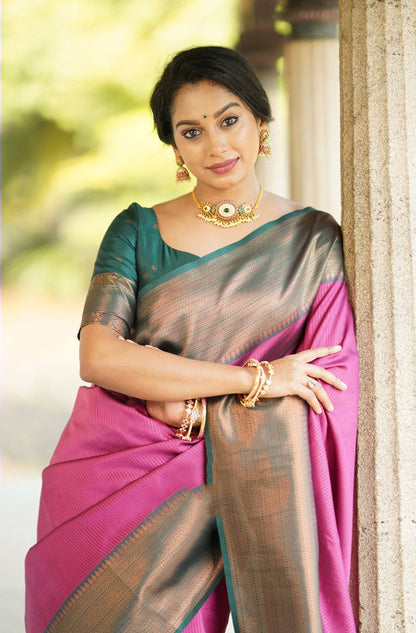Marvellous Dark Pink Soft Silk Saree With Girlish Blouse Piece