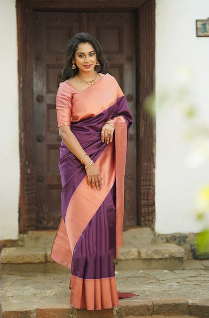 Lovely Purple Soft Silk Saree With Wonderful Blouse Piece