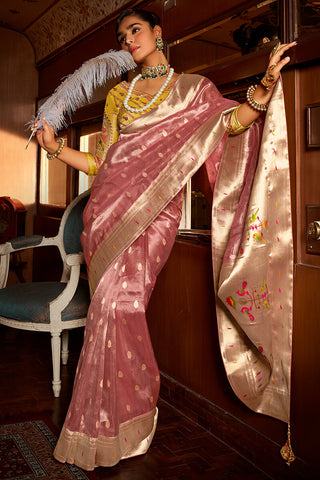 Wonderful Pink Paithani Silk Saree With Pulsating Blouse Piece