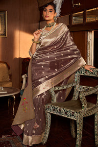 Zephyr Brown Paithani Silk Saree With Allure Blouse Piece