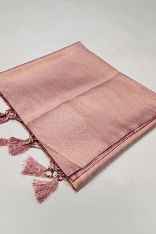 Unique Baby Pink Kanjivaram Silk Saree With Glowing Blouse Piece