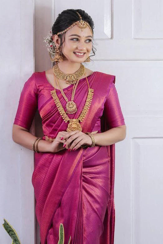 Ebullience Purple Kanjivaram Silk Saree With Amiable Blouse Piece