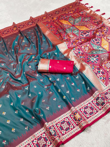 Arresting Grey Soft Banarasi Silk Saree With Staring dBlouse Piece