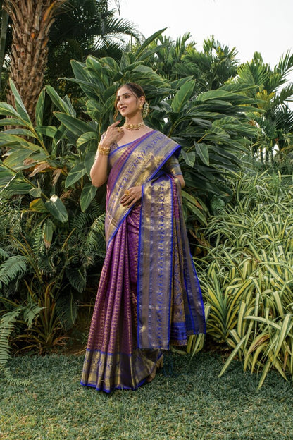 Gleaming Navy Blue Soft Banarasi Silk Saree With Bewitching Blouse Piece
