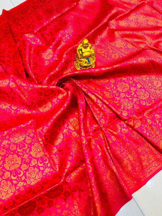 Sophisticated Dark Pink Kanjivaram Silk Saree With Outstanding Blouse Piece