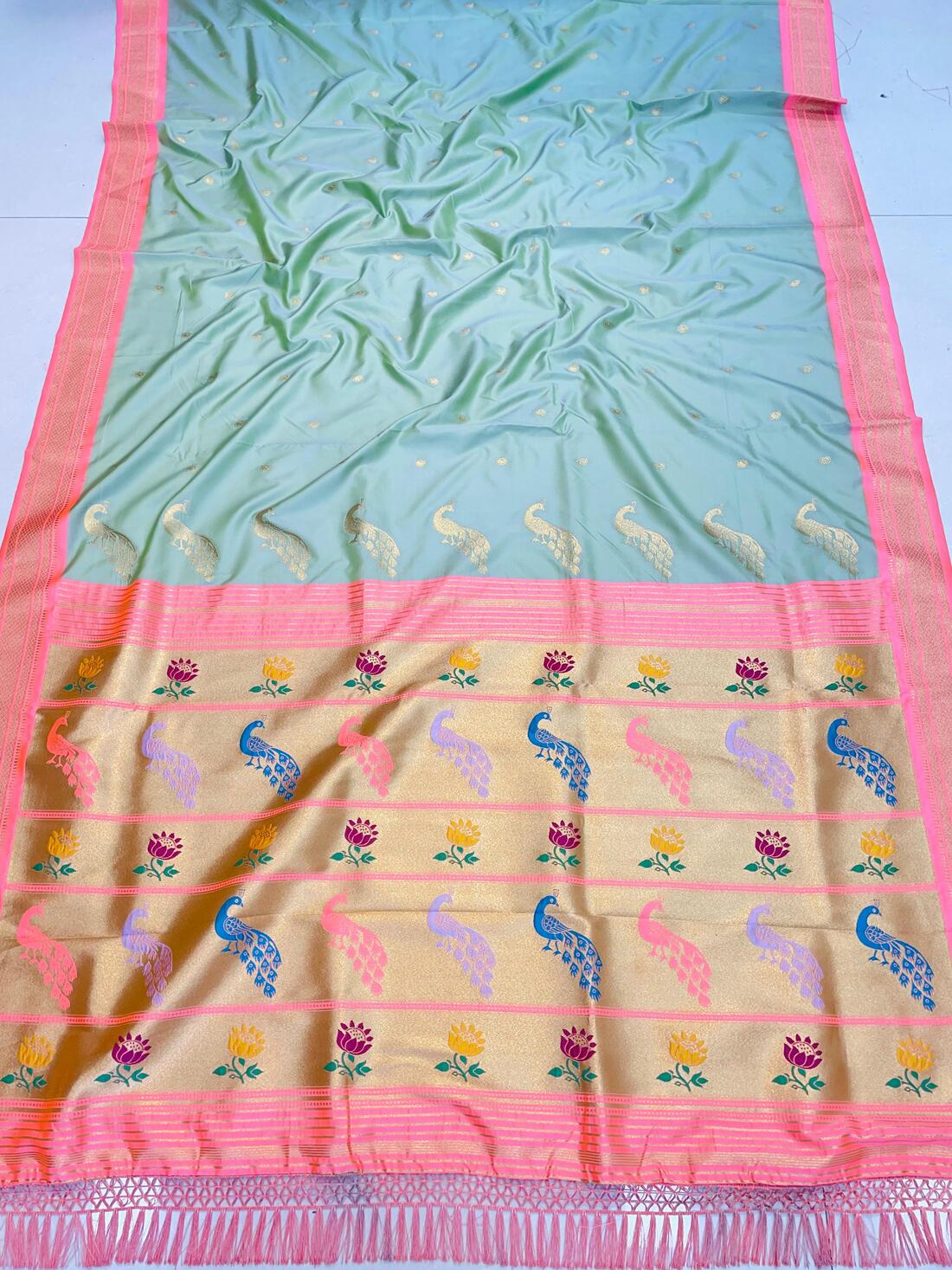Posh Sky Paithani Silk Saree With Ravishing Blouse Piece