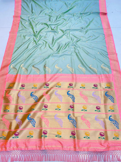 Posh Sky Paithani Silk Saree With Ravishing Blouse Piece