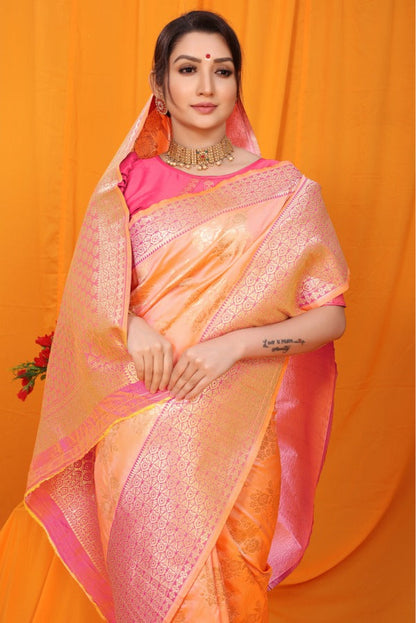 Luxuriant Peach Kanjivaram Silk With Alluring Blouse Piece