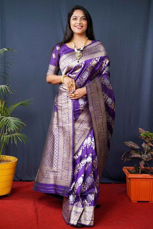 Redolent Royal Blue Kanjivaram Silk With Fairytale Blouse Piece