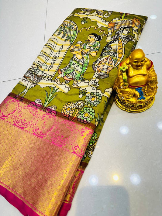 Lovely Green Soft Silk Saree With Skinny Blouse Piece