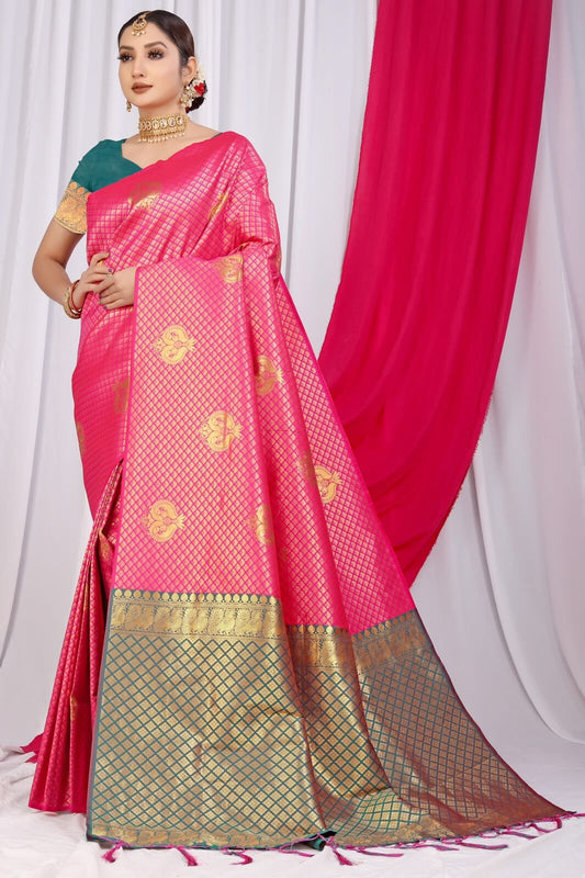 Precious Dark Pink Soft Silk Saree With Incredible Blouse Piece