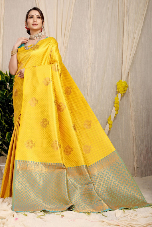 Refreshing Lemon Soft Silk Saree With Incredible Blouse Piece