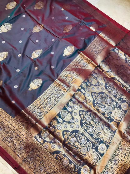 Propinquity Grey Kanjivaram Silk With Demure Blouse Piece