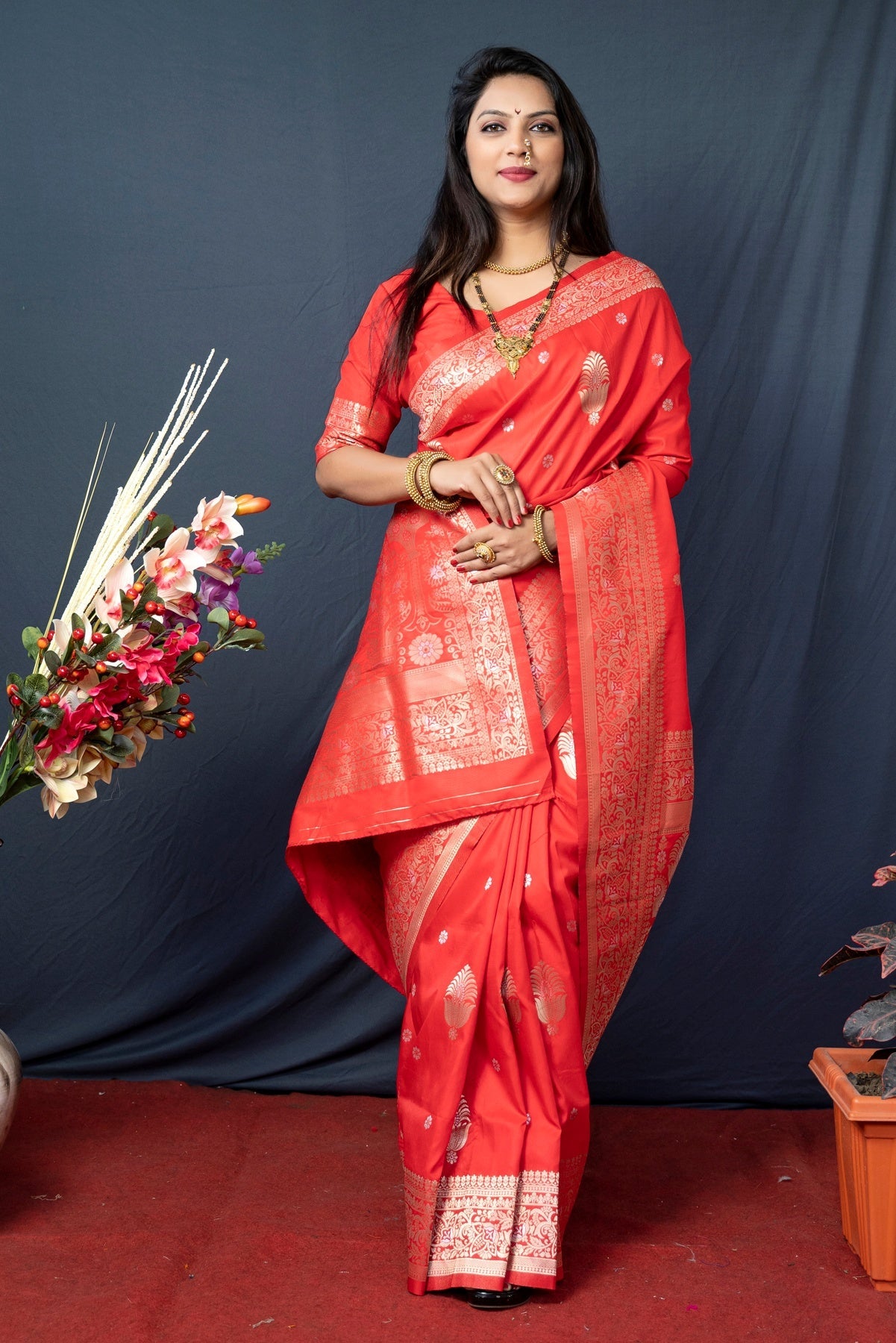 Scintilla Red Kanjivaram Silk With Demure Blouse Piece