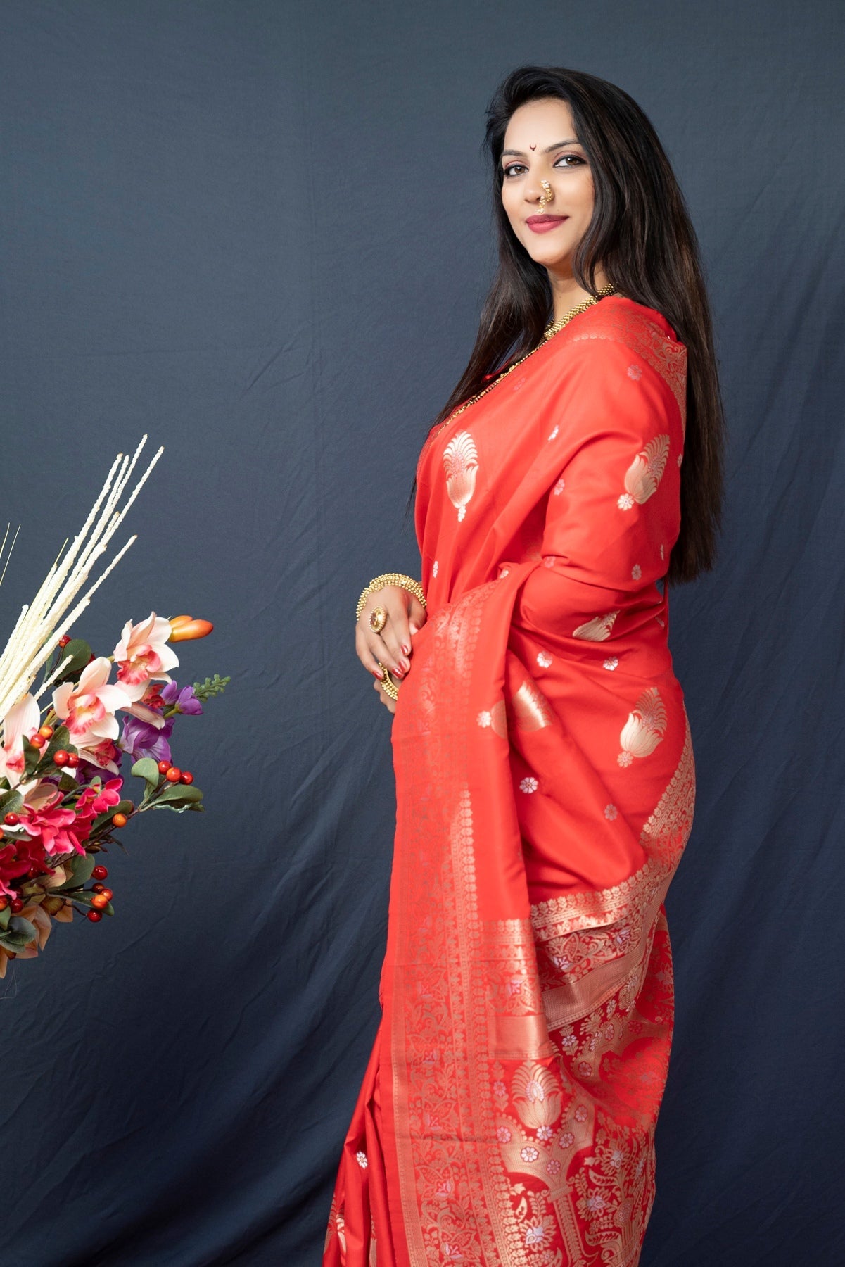 Scintilla Red Kanjivaram Silk With Demure Blouse Piece