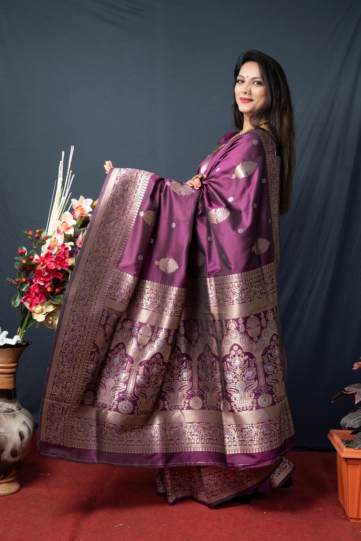 Quintessential Wine Kanjivaram Silk With Demure Blouse Piece