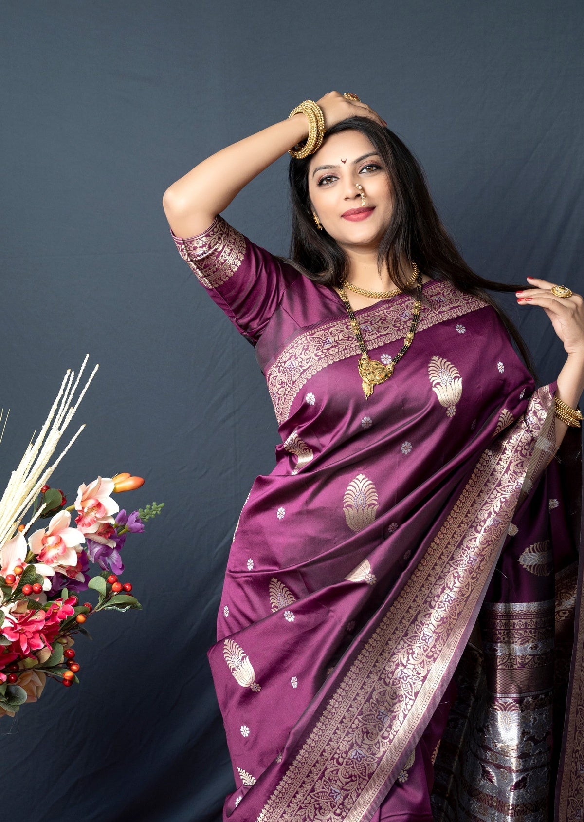 Quintessential Wine Kanjivaram Silk With Demure Blouse Piece