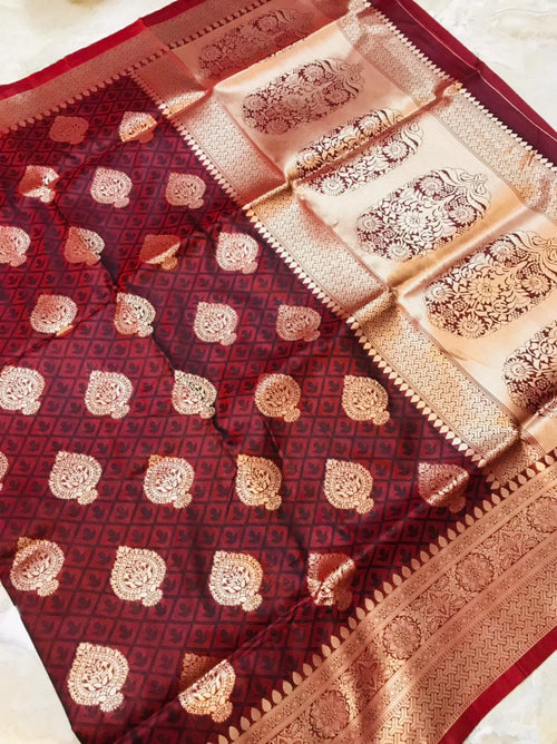 Epiphany Brown Kanjivaram Silk With Super extravagant Blouse Piece