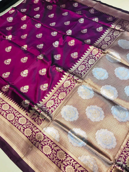 Denouement Wine Kanjivaram Silk With Effervescent Blouse Piece