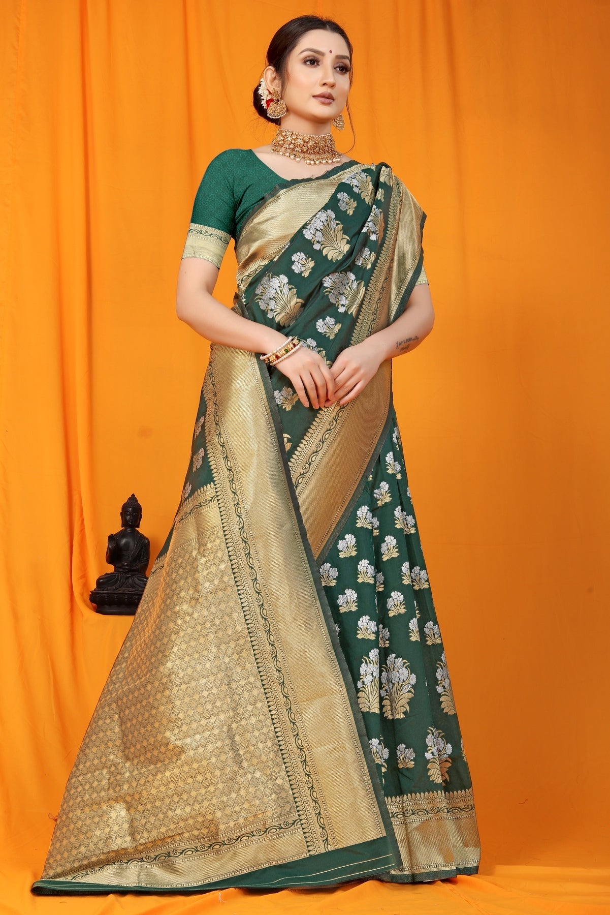 Scintilla Dark Green Kanjivaram Silk With Seraglio Blouse Piece