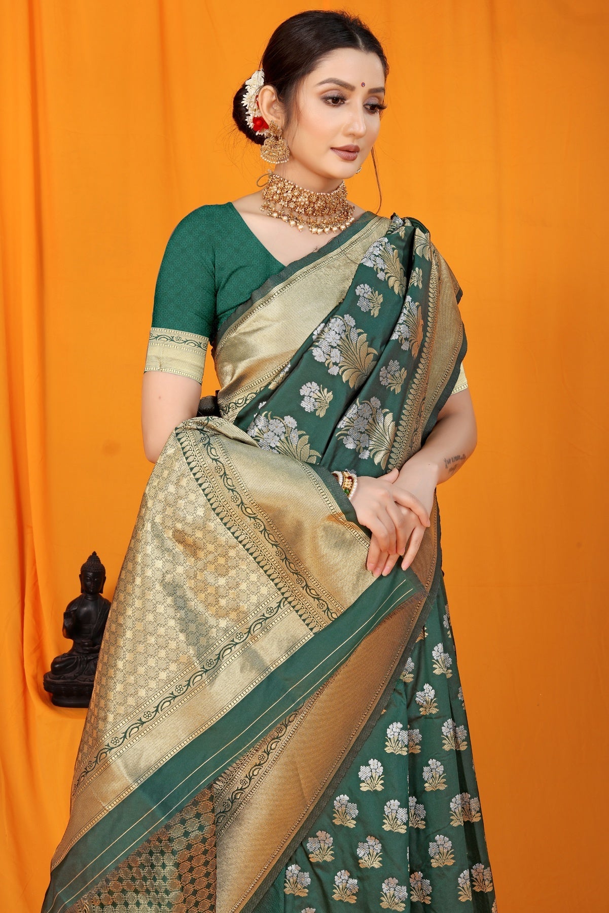 Scintilla Dark Green Kanjivaram Silk With Seraglio Blouse Piece