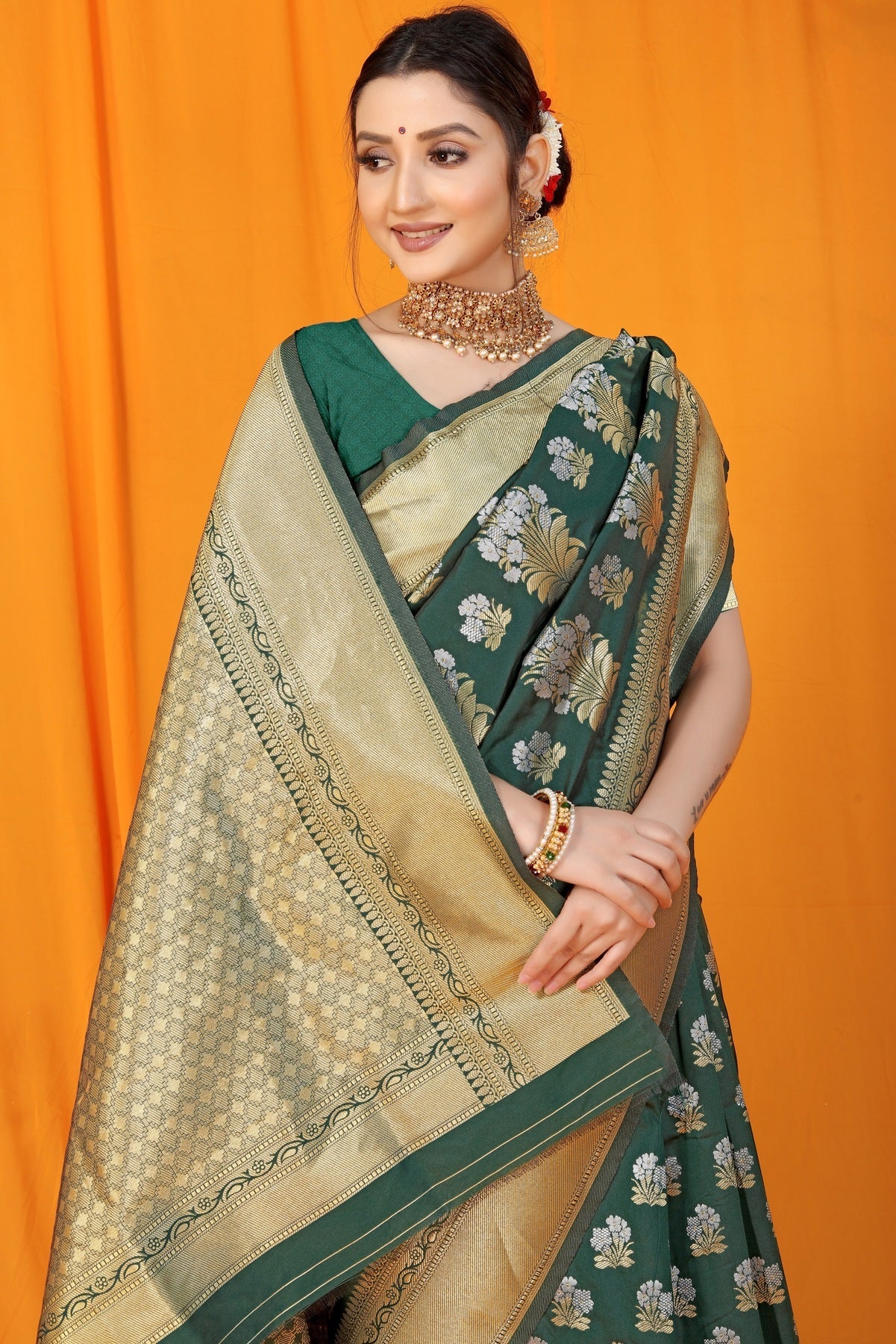 Scintilla Dark Green Kanjivaram Silk With Seraglio Blouse Piece
