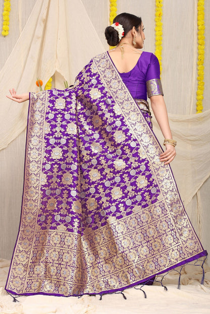 Phenomenal Royal Blue Banarasi Silk Saree With Fairytale Blouse Piece