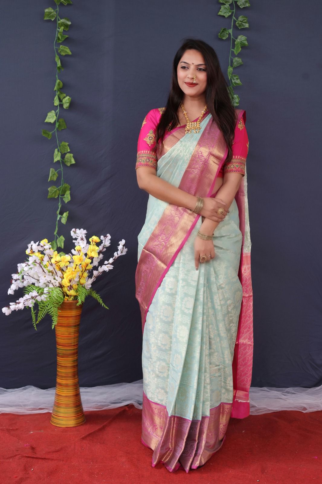 Transcendent Sky Kanjivaram Silk With Enchanting Blouse Piece